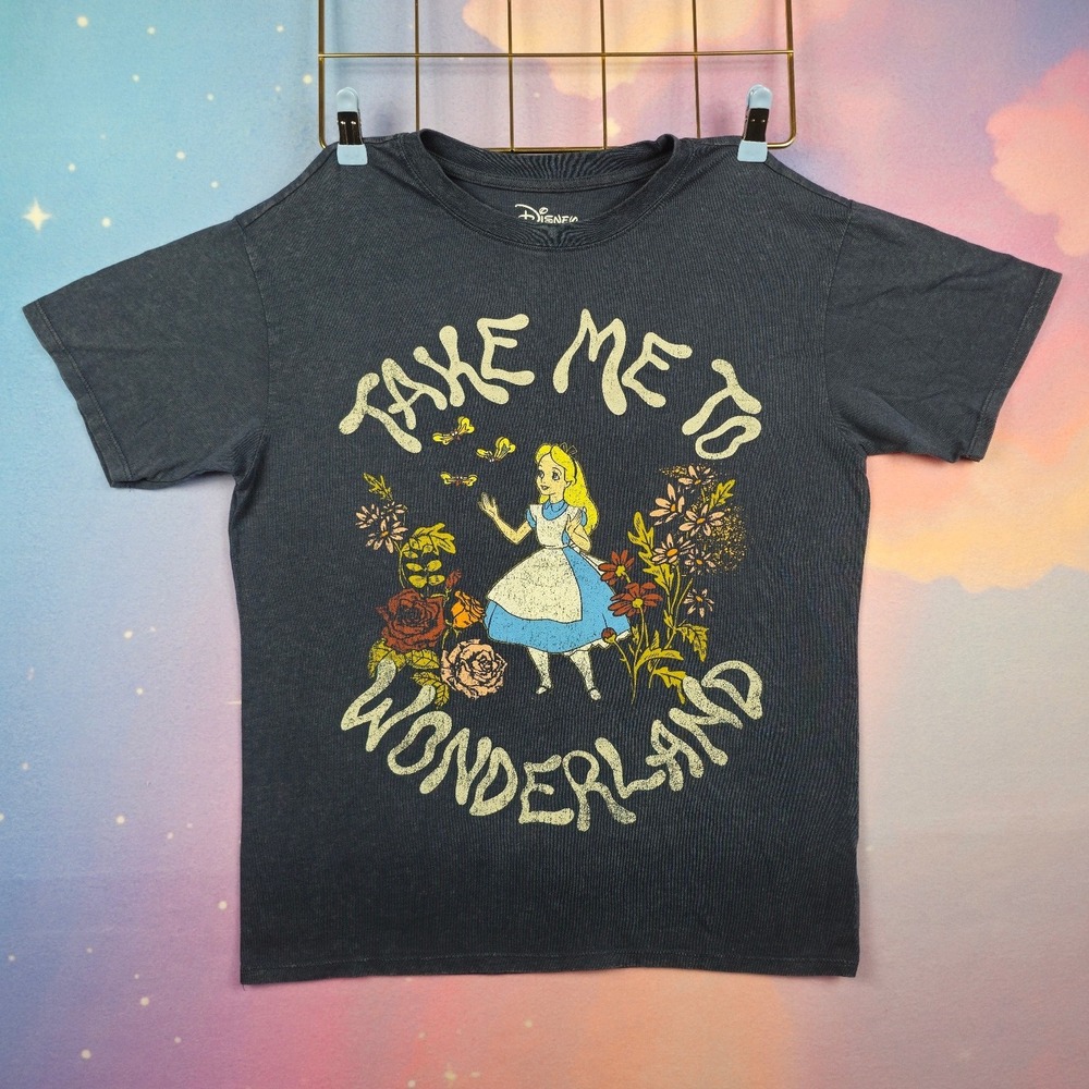 Disney Alice Wonderland T-Shirt Womens M Gray Take Me To Wonderland